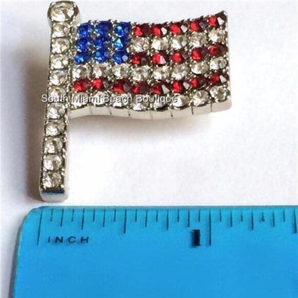 USA American Flag Pin Brooch Patriotic July 4th US Crystal Silver Plated 1.5" - Picture 11 of 12